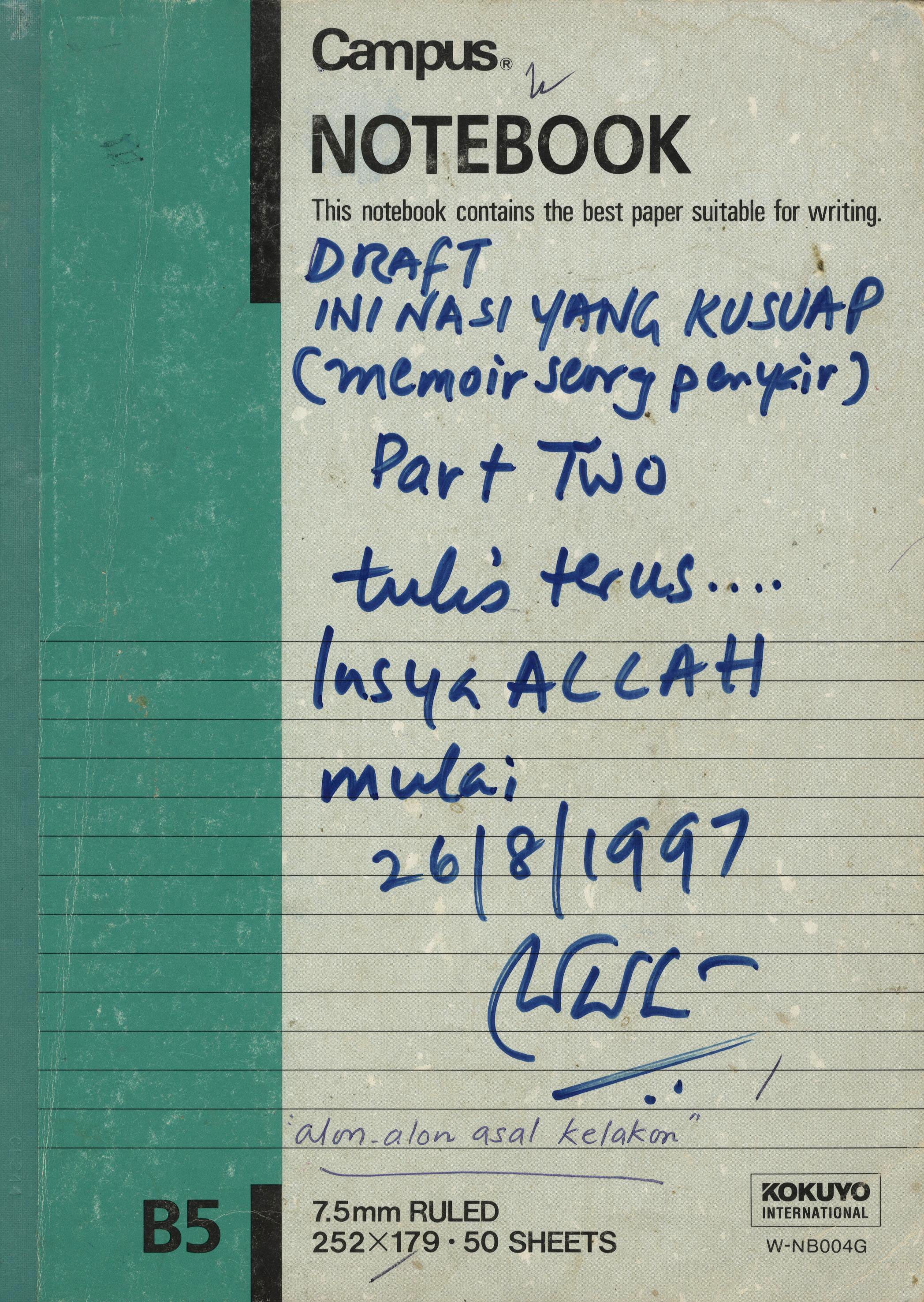 Drafts of Masuri Salikun's memoirs, which constituted his poetry; the late writer had intended to title the volume “Ini Nasi Yang Kusuap”.